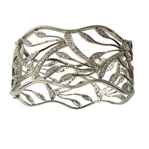 14K White Gold Wide Diamond Open Cuff Bracelet #23322